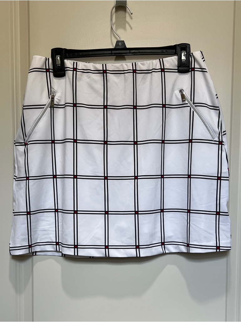Tail White Plaid Mini Skirt With Black Grid And Red Accents